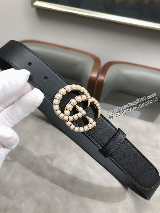 Gucci女士皮帶 古奇珍珠扣雙面牛皮腰帶  jjp1845
